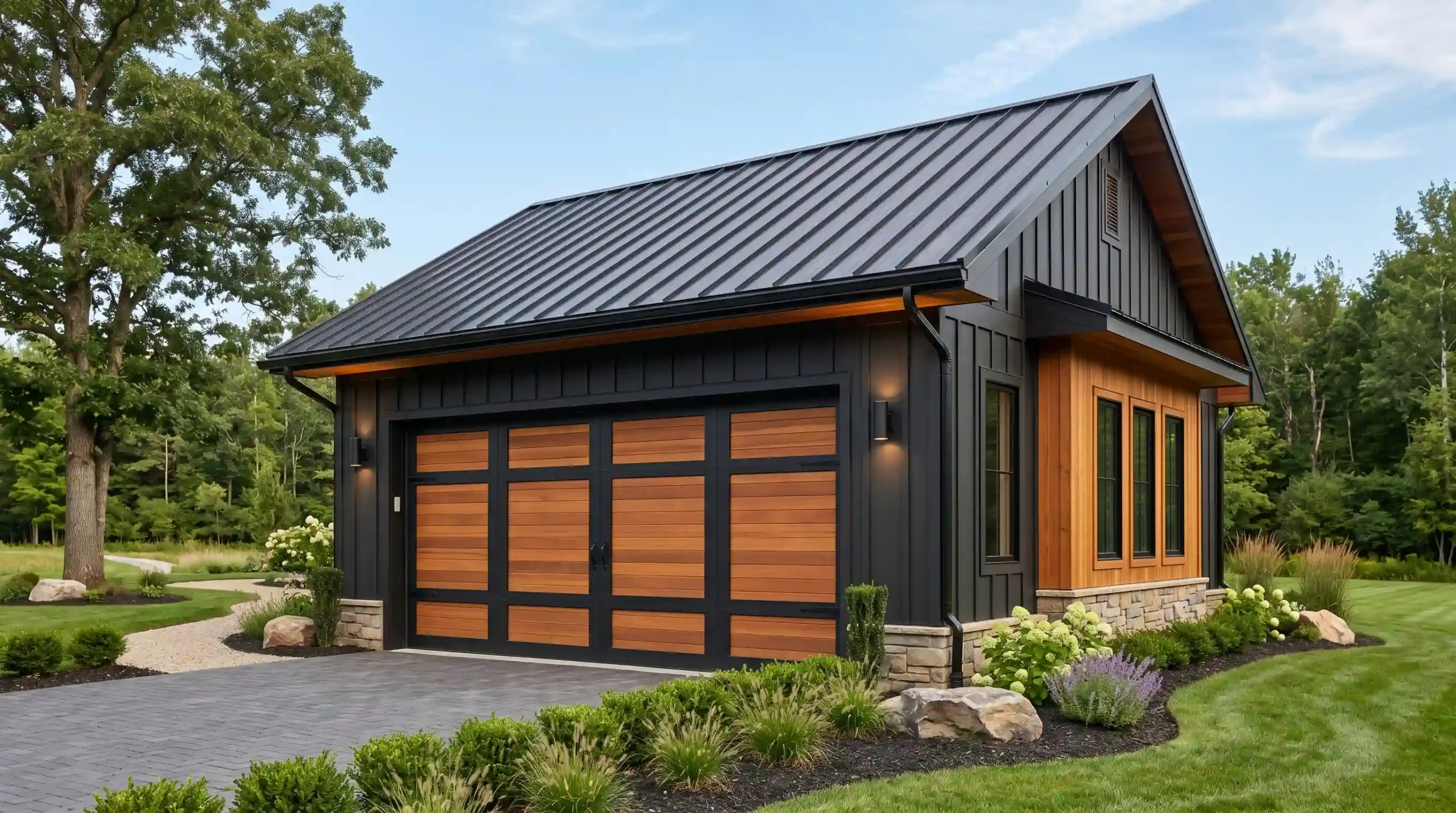Modern black barn garage ideas