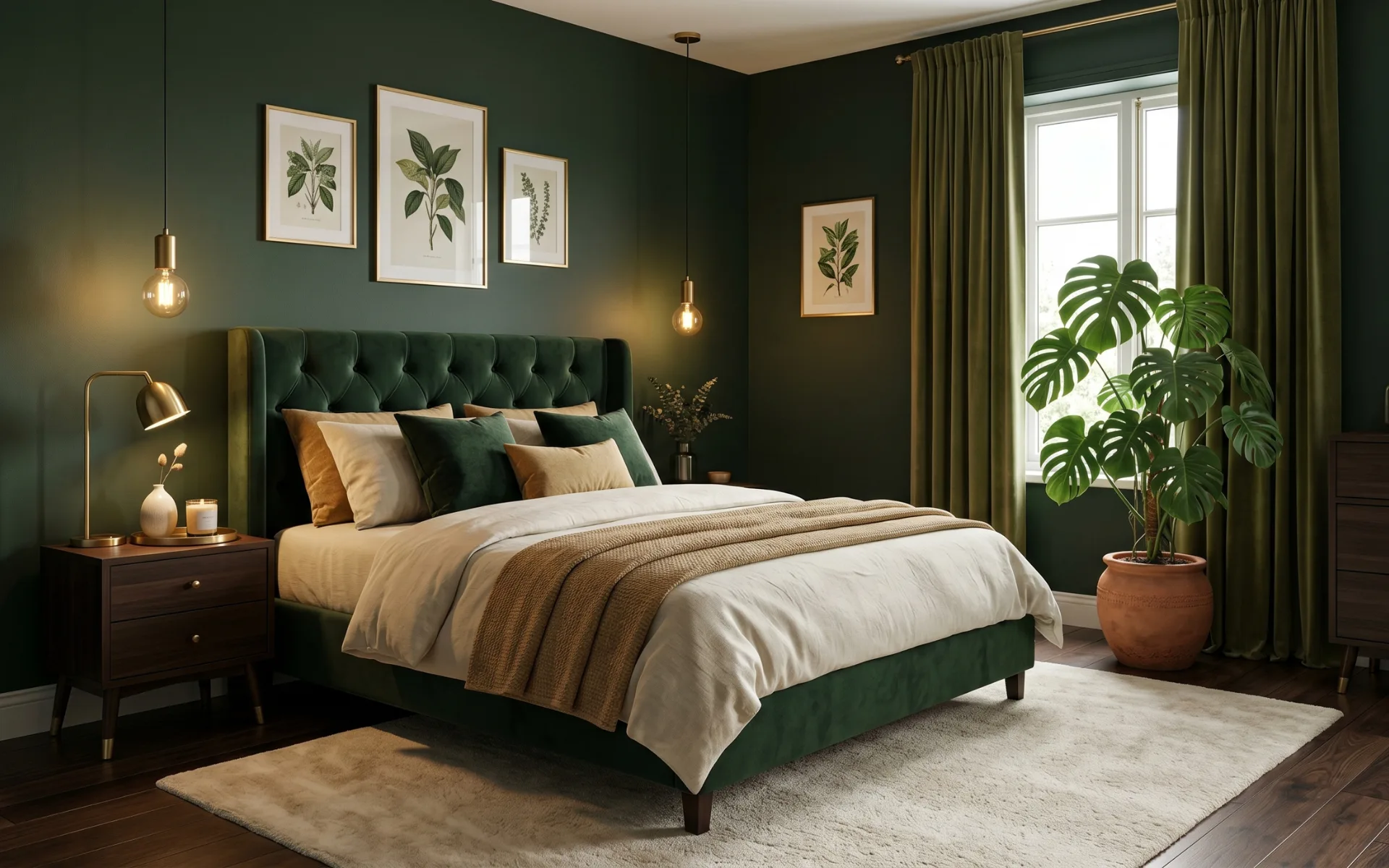 dark green moody bedroom