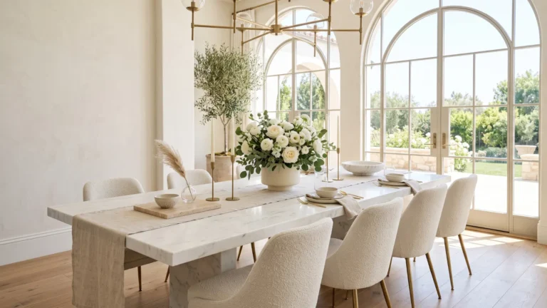 Neutral dining table centerpieces