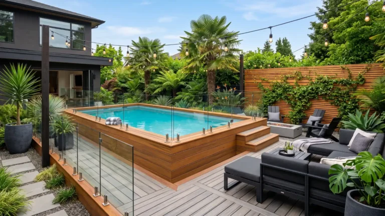 modern backyard above ground pool ideas