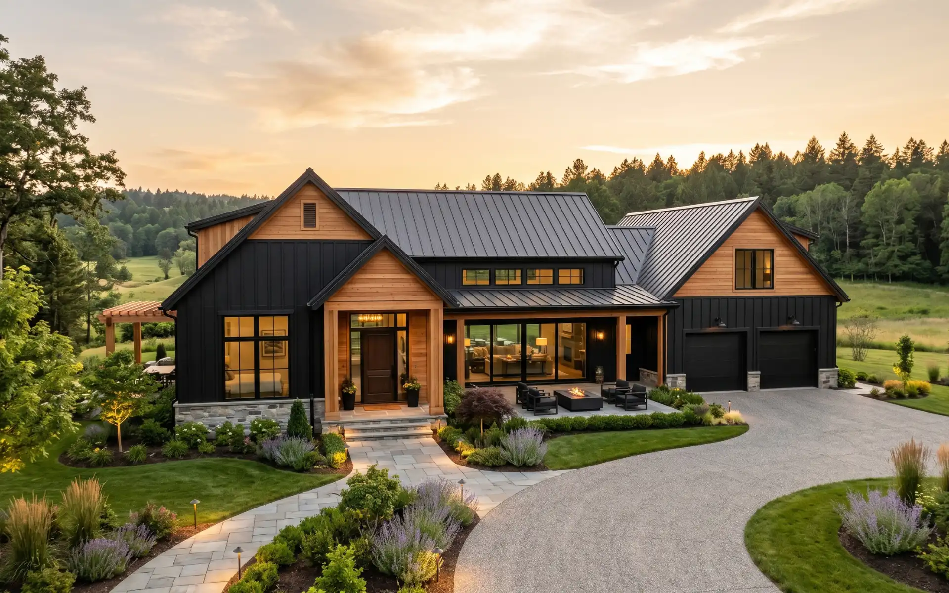 Modern black barn house exteriors