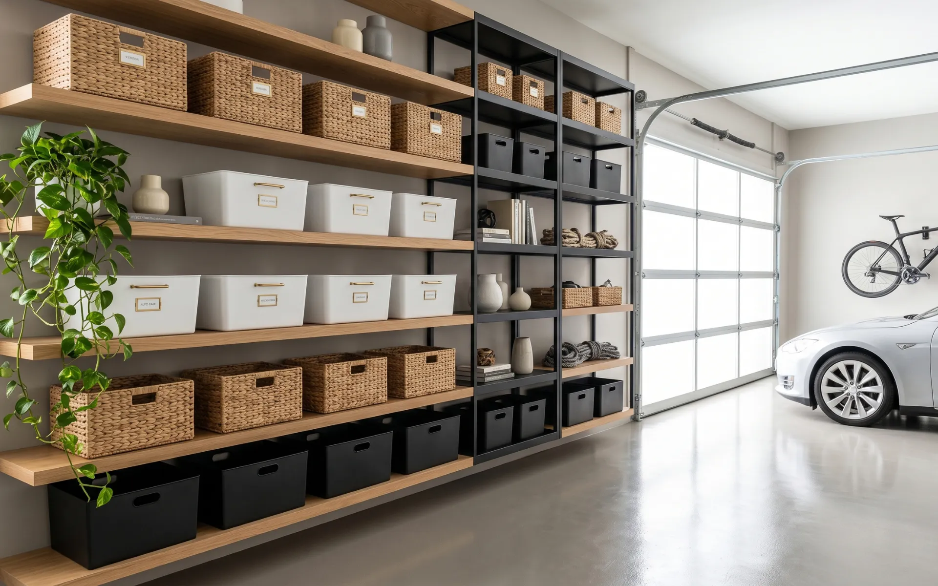 Clean garage shelf styling ideas
