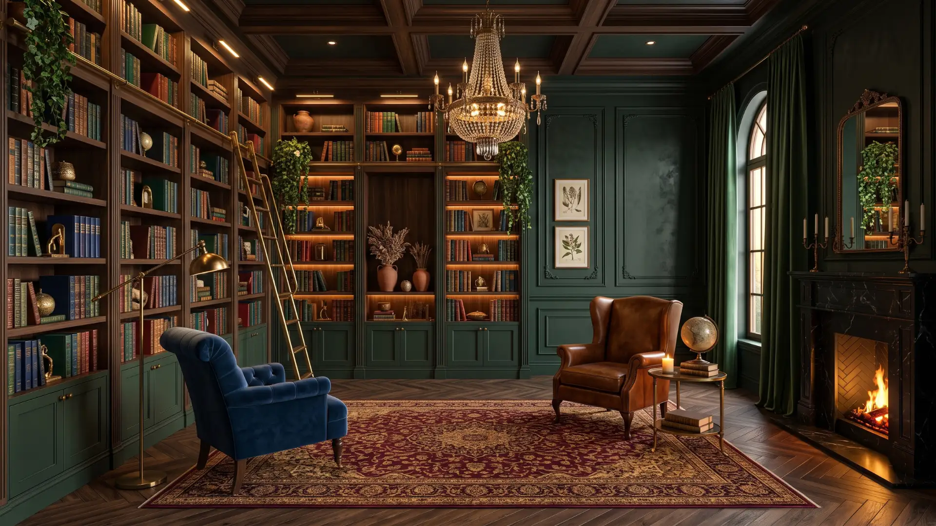 Moody home library corners