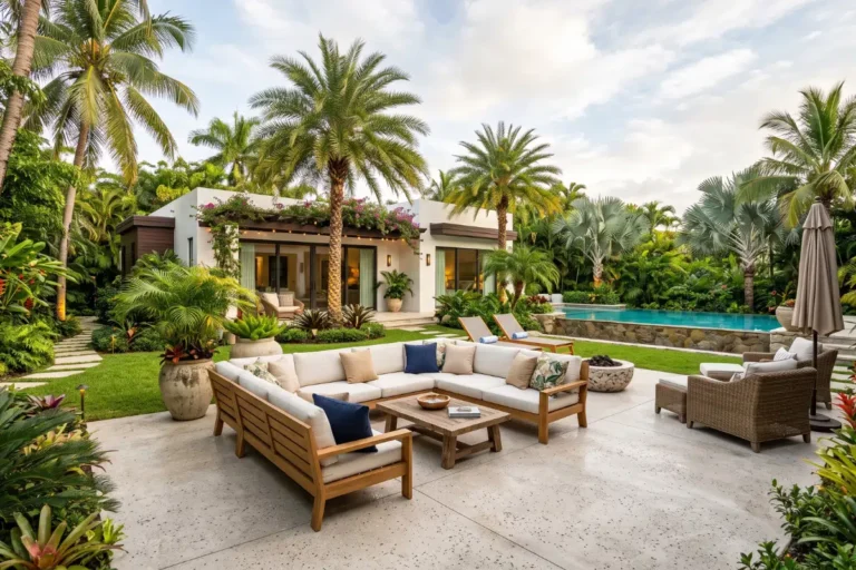 Dreamy Tropical Backyard Concrete Patio Ideas